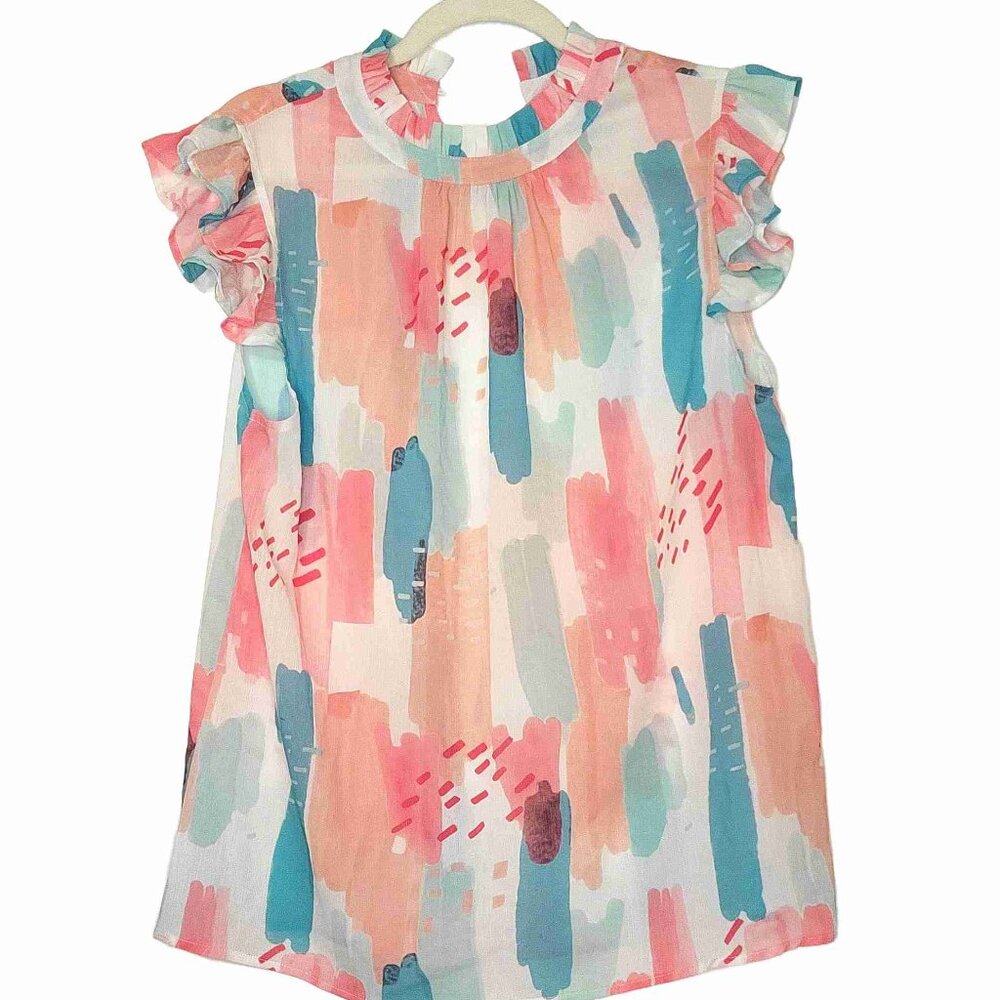 Colorful Lightweight Top - Covers Neck - Button Behind Neck